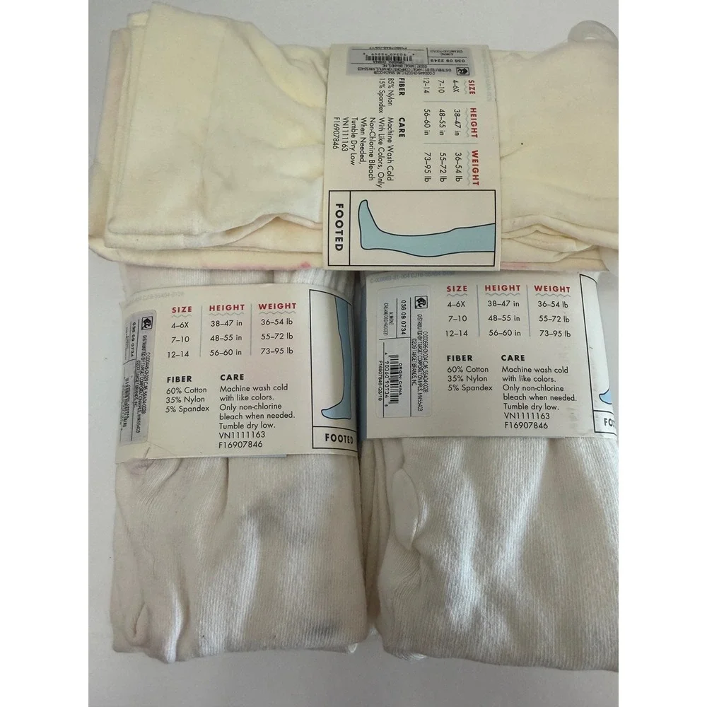Cat & Jack Girls Tights Lot of 3 Cotton Sweater Off White Cream Size 12-14 Dirty